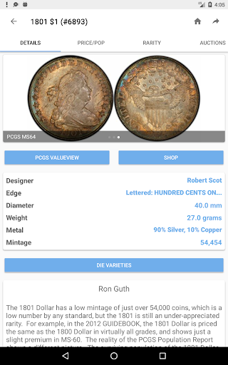 PCGS CoinFacts - U.S. Coin Val Screenshot 9